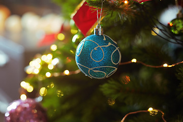 Image showing Decorated Christmas tree with light string