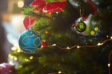 Image showing Decorated Christmas tree with light string