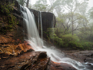 Image showing Fog and mist at Weeping Rock Wentworth Falls