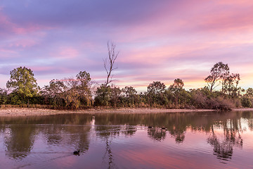 Image showing Rural sunrise and reflections in the lake