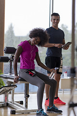 Image showing couple in a gym have break