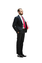 Image showing Full body portrait of businessman with folder on white