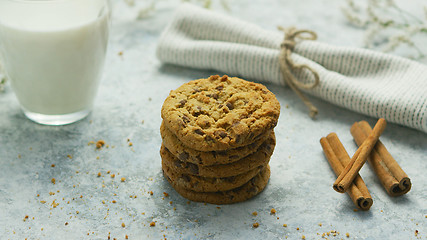 Image showing Sweet cookies and glass of milk