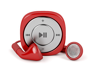 Image showing Red mp3 player and wired earphones