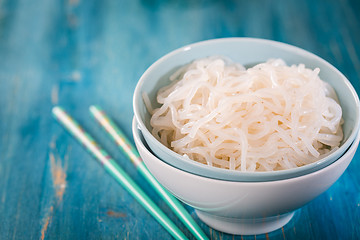 Image showing Bowl of shirataki noodles (Konjac)