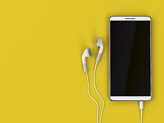 Image showing Smartphone and wired earphones on yellow background