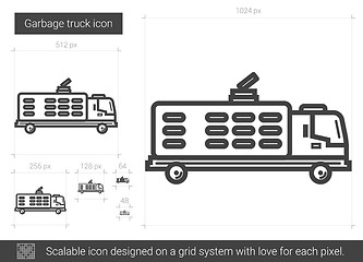 Image showing Garbage truck line icon.