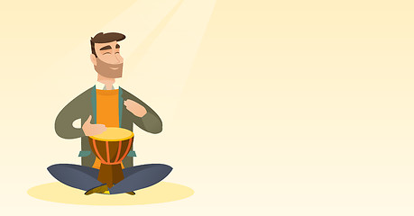 Image showing Man playing the ethnic drum vector illustration.