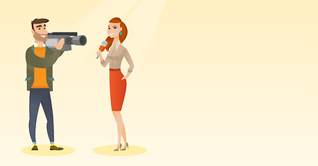 Image showing TV reporter and operator vector illustration.