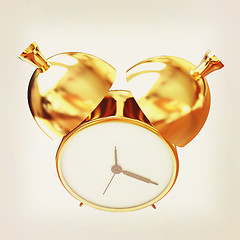 Image showing Old style of Gold Shiny alarm clock. 3d illustration. Vintage st