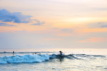 Image showing Surfing on Bali at sunset