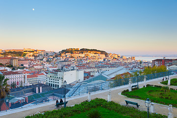 Image showing Lisbon skyline at sunset. Portugal