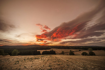 Image showing Amazing sunset over dry plains