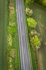 Image showing Asphalt road with green trees on the roadside