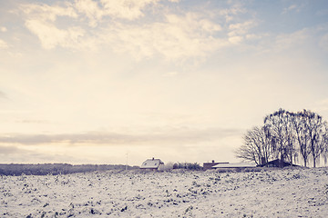 Image showing Winter landscape with a small farm house