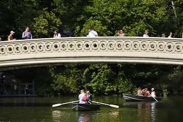 Image showing New York, USA – August 24, 2018: View of the Bow Bridge and pe