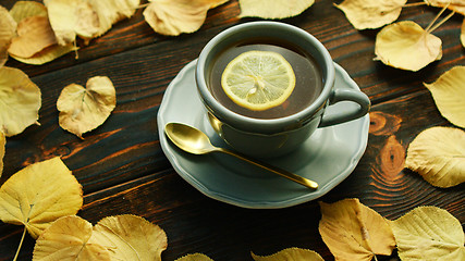 Image showing Cup of hot tea with lemon