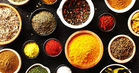 Image showing Bowls with colorful spices 