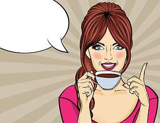 Image showing Sexy pop art woman with coffee cup