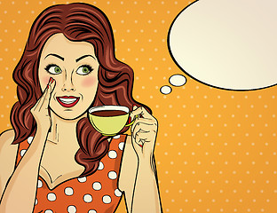 Image showing Sexy pop art woman with coffee cup