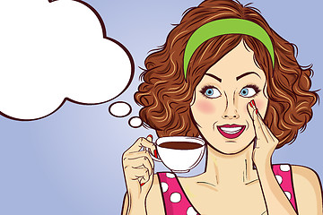 Image showing Sexy pop art woman with coffee cup