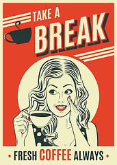 Image showing advertising coffee retro poster with pop art woman