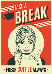 Image showing advertising coffee retro poster with pop art woman