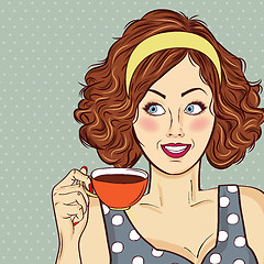Image showing Sexy pop art woman with coffee cup