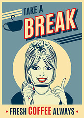 Image showing advertising coffee retro poster with pop art woman