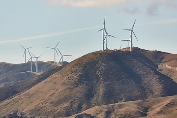 Image showing Wind tubines on a hill