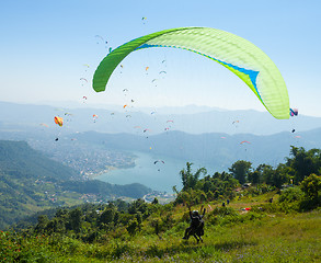 Image showing Paragliding over Pokhara, Nepal