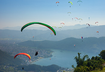 Image showing Paragliding over Pokhara, Nepal