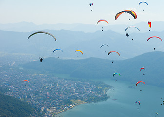 Image showing Paragliding over Pokhara, Nepal