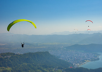 Image showing Paragliding over Pokhara, Nepal