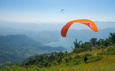 Image showing Paragliding over Pokhara, Nepal