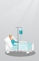 Image showing Patient lying in hospital bed with oxygen mask.