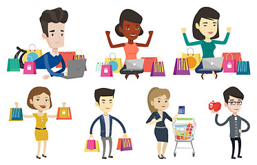 Image showing Vector set of shopping people characters.