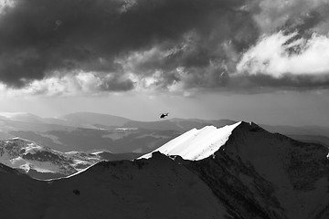 Image showing Black and white view on off-piste slope for heliskiing and helic