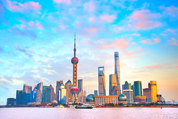 Image showing Shanghai skyline at sunset. China