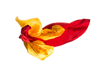 Image showing Smooth elegant transparent yellow, red, cloth separated on white background.