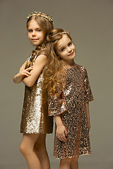 Image showing The fashion portrait of young beautiful teen girls at studio