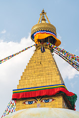 Image showing Boudhanath Stupa and prayer flags in Kathmandu