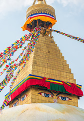 Image showing Boudhanath Stupa and prayer flags in Kathmandu