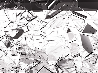 Image showing Pieces of splitted or cracked glass on white