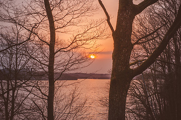 Image showing Sunrise landscape in the morning over a lake