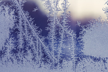 Image showing Hoarfrost on a window in the winter