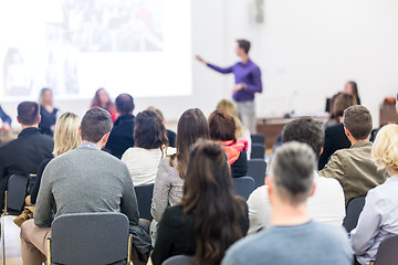 Image showing Speaker giving presentation on business conference.