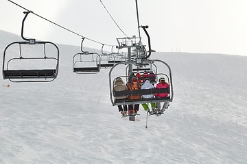 Image showing Skiing slopes from the lift