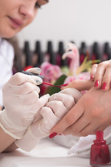 Image showing Woman hands receiving a manicure