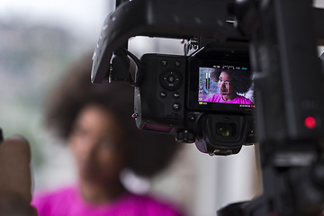 Image showing african american woman using tablet